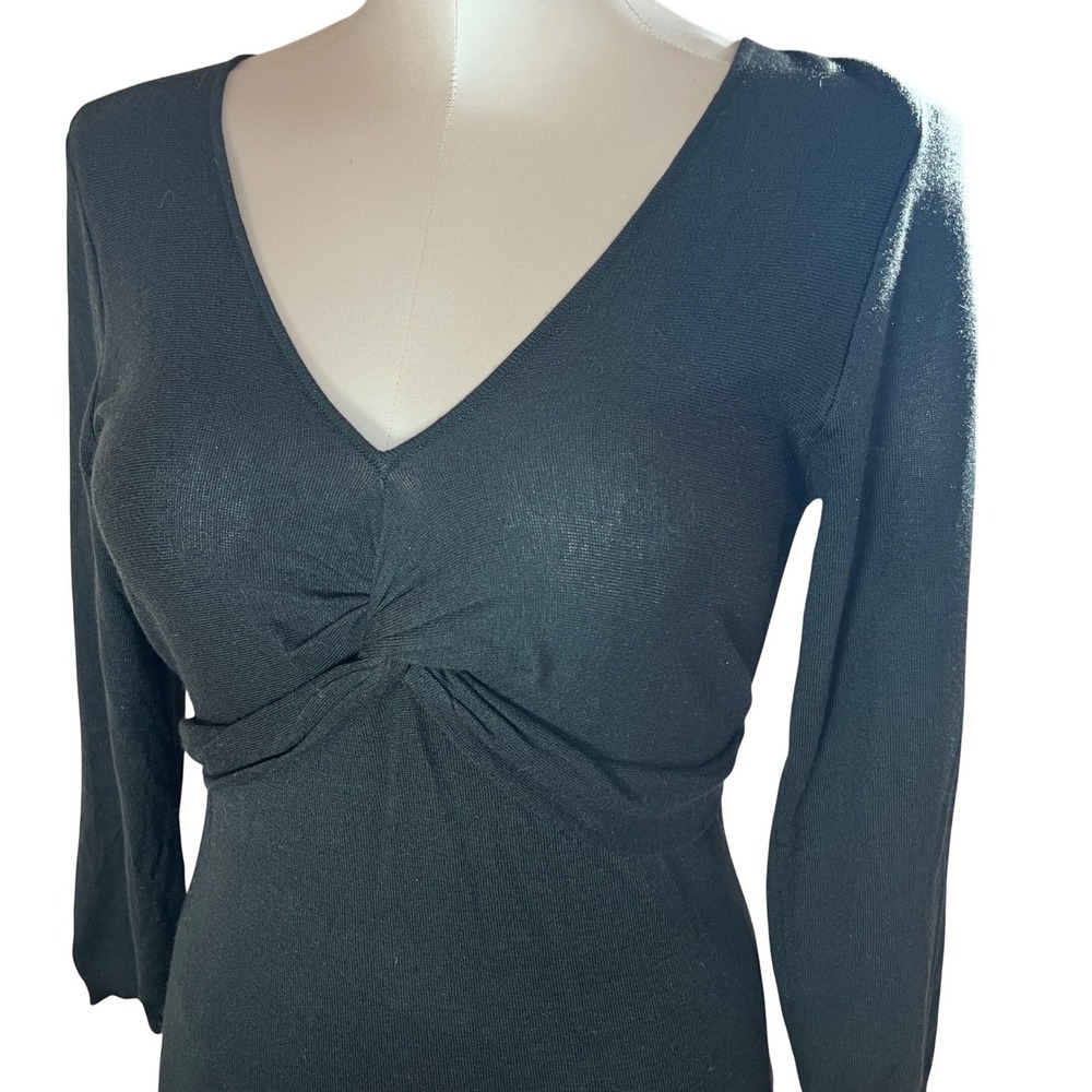 The Limited Black Twist Y2K Babydoll V Neck 3/4 Sleeve Tie Back Sweater‎ Size S